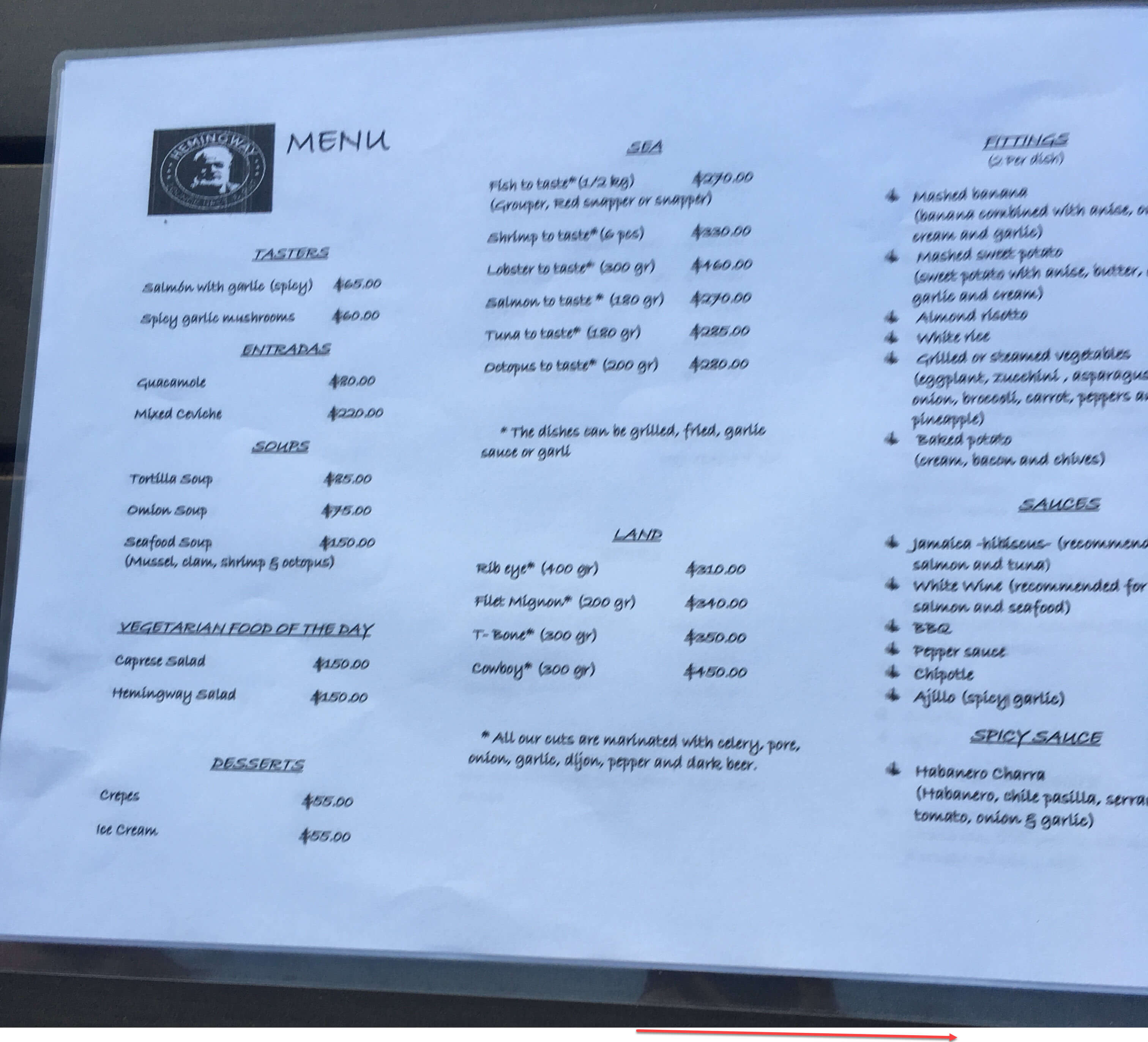 Cozumel My Cozumel Hemingway menu